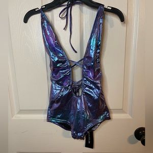 Dolls Kill Club Exx - Metallic Blue and Purple Bodysuit - Sexy - XS - New